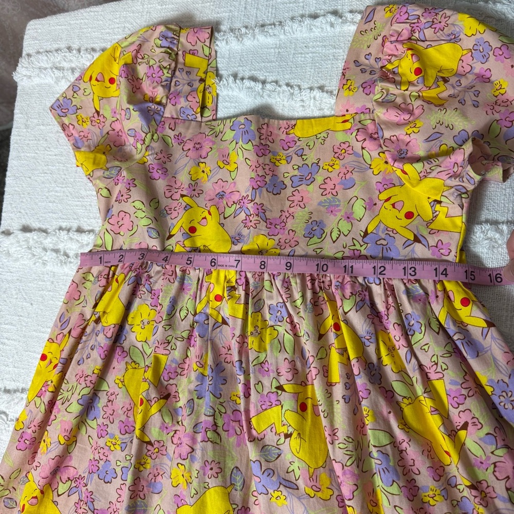 Floral Pikachu Kids A-Line Short Sleeve Smock Dress Cotton Size Girls XL (14) - Picture 4 of 8